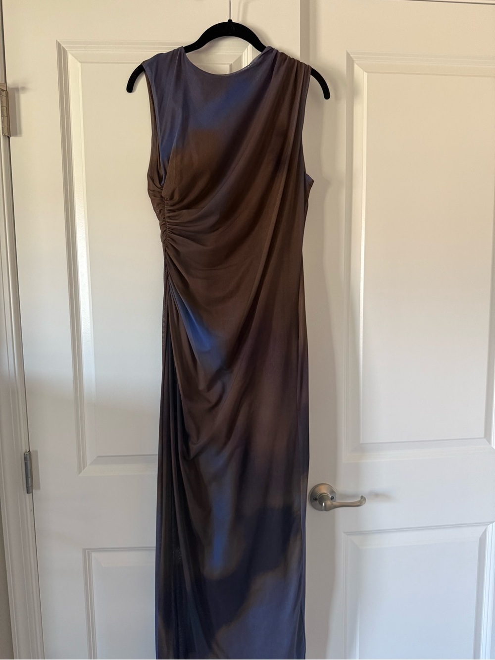 Zara Sleeveless Ruched Brown Maxi Dress